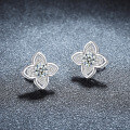Sterling Silver Four-Leaf Clover Earrings with Moissanite-0-0