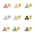 wholesale S925 Sterling Silver Geometric Triangle Zircon Accent Color Threader Ear Piercing Ear Crawler Earrings For Women-0-0