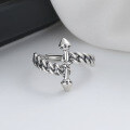 wholesale S925 Sterling Silver Irregular Chain Pointed Hammer Ring, Unisex Personalized Street Style Hong Kong Inspired Minimalist Design Ring-0-1