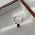 wholesale S925 Sterling Silver Open Ring with Black Agate for Women, Minimalist Ins Style, Exquisite Niche Luxury with a Sense of High-End-0-1