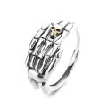 wholesale 925 Sterling Silver Dark Gothic Palm Skull Head Ring Unisex Trendy Hip Hop Punk Style Index Finger Ring-0-4