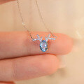 wholesale 925 Sterling Silver Cute Deer Aquamarine Necklace for Women, Summer Luxury Small Design Collarbone Chain, Ins Trend-0-0