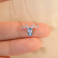 wholesale 925 Sterling Silver Cute Deer Aquamarine Necklace for Women, Summer Luxury Small Design Collarbone Chain, Ins Trend-Copper platinum