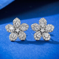 wholesale S925 Sterling Silver New Light Luxury Style Five-Petal Flower Earrings for Women, Hot Selling on AliExpress and Wish-E312 Custom 10 pairs of five-petal flower earrings 925 silver