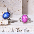 wholesale S925 Sterling Silver European and American Luxury Design High-End Ring with Cultivated Six-Ray Star Ruby and Sapphire-0-0