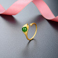 wholesale Gold-plated Sterling Silver New Chinese Style National Trend Imitation Hetian Jade Leaf Ring, Versatile and Elegant, Available for Dropshipping-0-1