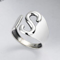 wholesale S925 Sterling Silver Cloud Tide Xuan S Letter Open Ring, Minimalist Design Fashion Trendsetter Ring for Women-0-0
