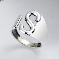 wholesale S925 Sterling Silver Cloud Tide Xuan S Letter Open Ring, Minimalist Design Fashion Trendsetter Ring for Women-YJ260/approx. 3.8g Adjustable opening