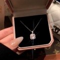 wholesale S925 Sterling Silver Micro-Set Colored Gemstone Sweet Square-Cut Pink Diamond Pendant Necklace, Lucky and Sweet with a Girly Feel, Perfect for Gift-Giving on Holidays-0-3