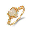 wholesale S925 Silver and 14K Gold Winter Sweet Style White Crystal and Mother-of-Pearl Heart Ring by Dunli Jewelry-0-0