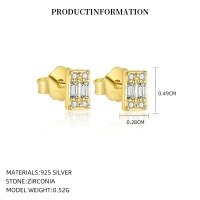 wholesale S925 Sterling Silver Small Square Zircon Snowflake Tassel Earrings For Women, Fashionable Classic European Geometric Earrings With A Luxurious And Advanced Feel-E5267_White Zirconium_18K Yellow Plated_Pair_With Small Flower Ear Cap 925 Silver