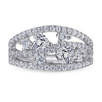 wholesale S925 Sterling Silver Wide Band Heart-Shaped Cubic Zirconia Women's Fashion European and American Style Ring for Index Finger-Platinum US size 8#