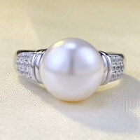 wholesale S925 Silver New Simple and Fashionable Women's Ring with 10mm Pearl, Hot-Selling Style-R793 Platinum 5