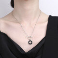 wholesale S925 Sterling Silver Retro Geometric Resin Circle OT Buckle Creative Niche Design Interlocking Necklace for Men and Women-0-2