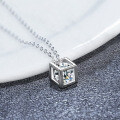 S925 Sterling Silver Moissanite Cube Pendant Necklace for Women-0-0