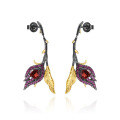 wholesale S925 Sterling Silver Designer High-End Floral Earrings, Natural Style Design with Natural Garnet Stud Earrings-0-4