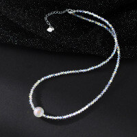 wholesale S925 Sterling Silver Minimalist Design Ins Style Sweet and Fresh Swarovski Crystal Iridescent Mermaid Pendant Necklace Y02152-S925 Silver Necklace 925 Silver