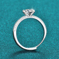 PT95-Plated S925 Sterling Silver One-Carat Six-Prong Halo Diamond Ring-0-1