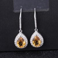 wholesale S925 Silver Light Luxury Natural Yellow Crystal Gemstone Earrings, High-End Sense with Inlaid Natural Gemstone Ear Accessories-Natural Citrine Earrings 925 Silver