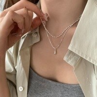 wholesale 925 Sterling Silver Minimalist Double Layer Necklace for Women, Snake Chain with Small Drop Pendant, Olive Rice Bead Collarbone Necklace-Teardrop Double Necklace - Silver 925 Silver