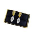 wholesale S925 Silver New Drop Marquise Double Stone White and Yellow Color Contrast Stud Earrings Zircon Light Luxury Minimalist-0-4