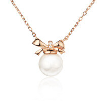 wholesale 925 Silver Natural Freshwater Pearl Necklace with Ins-style Bow, Korean-inspired Collarbone Chain, High-end Gift for Women on Festive Occasions-Rose gold