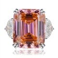 wholesale S925 silver jewelry live stream style rectangular 15-carat women's ring with Asscher-cut sunset orange-pink gemstone-0-4
