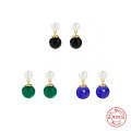 wholesale S925 Sterling Silver Agate Pearl Earrings, Elegant European French Style Versatile Ear Studs-0-0