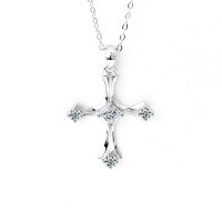 S925 Sterling Silver Moissanite Princess Cut Cross Pendant Necklace-Cross necklace  40-point moissanite
