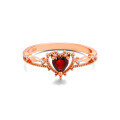 wholesale S925 Sterling Silver Rose Gold Fairy Tale Snow White Hollow Heart Red Garnet Ring for Women-0-4