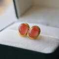 wholesale S925 Silver Inlaid Natural Sichuan Material Cherry Red Southern Red Egg-Surface Stud Earrings Southern Red Ear Accessories-0-1