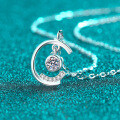 S925 Silver Full Moissanite Necklace for Women, Elegant Pendant Collarbone Chain-0-0