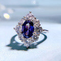 wholesale 925 Sterling Silver Popular Muju Jewelry Oval Blue Gemstone Luxuriously Bezel-Set Diamond Ring for Women, Versatile and Stylish-0-2