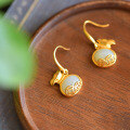 wholesale 925 silver gold-plated, Hetian jade inlaid, antique-style Chinese Hanfu earrings with lucky bag and money bag design-0-5