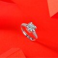 Gold-Plated 925 Silver Moissanite Ring, Four-Prong Bullhead Geometric Halo Setting-0-2