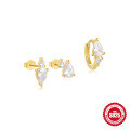 wholesale S925 Sterling Silver Geometric Teardrop Evil Eye Diamond Accent Earring Hoop and Stud Set-0-6