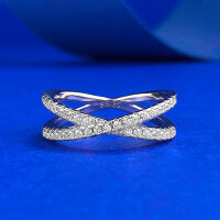 wholesale S925 Silver Zhuo Zhifan Cross Ring for Women, Proposal Ring with Micro-Paved Half Diamond, Simple, Fashionable, and Personalized European-American Style-R170 Cross Ring Size 5