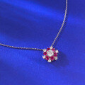 wholesale S925 Sterling Silver with Red and Green Gemstones Sunflower One-Carat Diamond Necklace, Luxury Floral Pendant for Women-0-2
