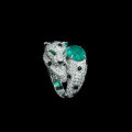 wholesale 925 Silver Gold-Plated Ring with High-Carbon Diamonds, Cartier-Inspired Panther, Muzo Green Oval, Black Enamel, Versatile Jewelry for Women-0-2