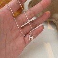 wholesale S925 Sterling Silver Letter H Necklace for Women, New Designer Minimalist Small Pendant Chain, Trendy Layering Collarbone Jewelry-0-2