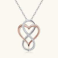 wholesale Rose Gold Fashionable and Chic Heart-Shaped Moissanite Necklace for Women, High-End Silver Pendant Cross-Border New Product Collarbone Chain-White gold + rose gold 0.015 carats
