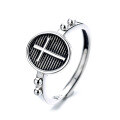wholesale S925 Sterling Silver Cloud Tide Pavilion Trendy Punk Street Style Striped Ring Surface Cross Personalized Creative Open-End Ring-0-4