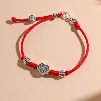 wholesale S925 Sterling Silver Auspicious Peace Red Rope Bracelet for Women, Versatile Small and Minimalist Design, National Trend-inspired Simple and Unique Woven Hand Rope-SL010332 (925 Silver Peace and Happiness Red String Bracelet) 925 Silver
