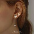 wholesale S925 Sterling Silver Star and Moon Tassel Earrings with Zircon, Light Luxury, Fashion, and Versatile-0-0