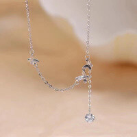 wholesale 925 Sterling Silver Butterfly Tassel Necklace for Women, Light Luxury Small Design, New Ins Minimalist Style Necklace-Copper platinum