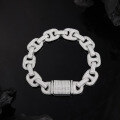 wholesale Metal material, pure silver moissanite diamond men's bracelet,hip hop pig nose full diamond Cuban chain-0-2
