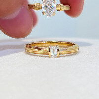 wholesale Metal: 925 Silver Gold-Plated Zhuozhifang Jewelry New 3*4 Rectangular Single Diamond Ring, Simple and Elegant Star Burst Women's Ring Band-R1231 Gold Ring No. 5