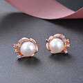 wholesale 925 sterling silver Korean minimalist style synthetic pearl floral earrings, shell pearl fairy-like student ear studs-0-1