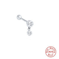 wholesale S925 Sterling Silver Inlaid Diamond Body Piercing Earring, Trendy Ins Style Threaded Ear Stud-Single gold