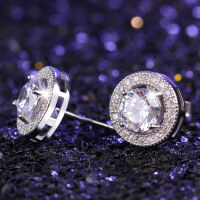 wholesale 925 Sterling Silver Round Diamond-Studded Earrings Women Korean Style Minimalist and Niche Elegant High-End Sense Circle Pack Zirconia Earrings-Round earrings with plastic earplugs 925 silver